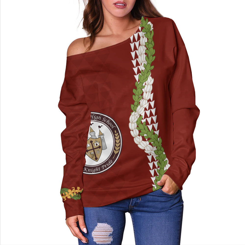James B. Castle High School Off Shoulder Sweatshirt Puakenikeni Maile Flower Lei