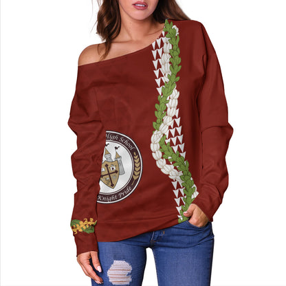 James B. Castle High School Off Shoulder Sweatshirt Puakenikeni Maile Flower Lei