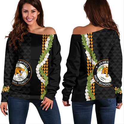 James Campbell High School Off Shoulder Sweatshirt Puakenikeni Maile Flower Lei