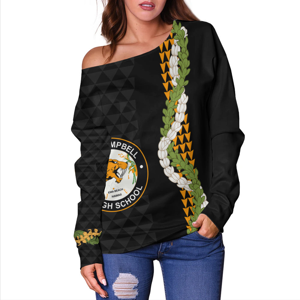 James Campbell High School Off Shoulder Sweatshirt Puakenikeni Maile Flower Lei