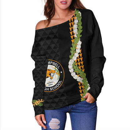 James Campbell High School Off Shoulder Sweatshirt Puakenikeni Maile Flower Lei