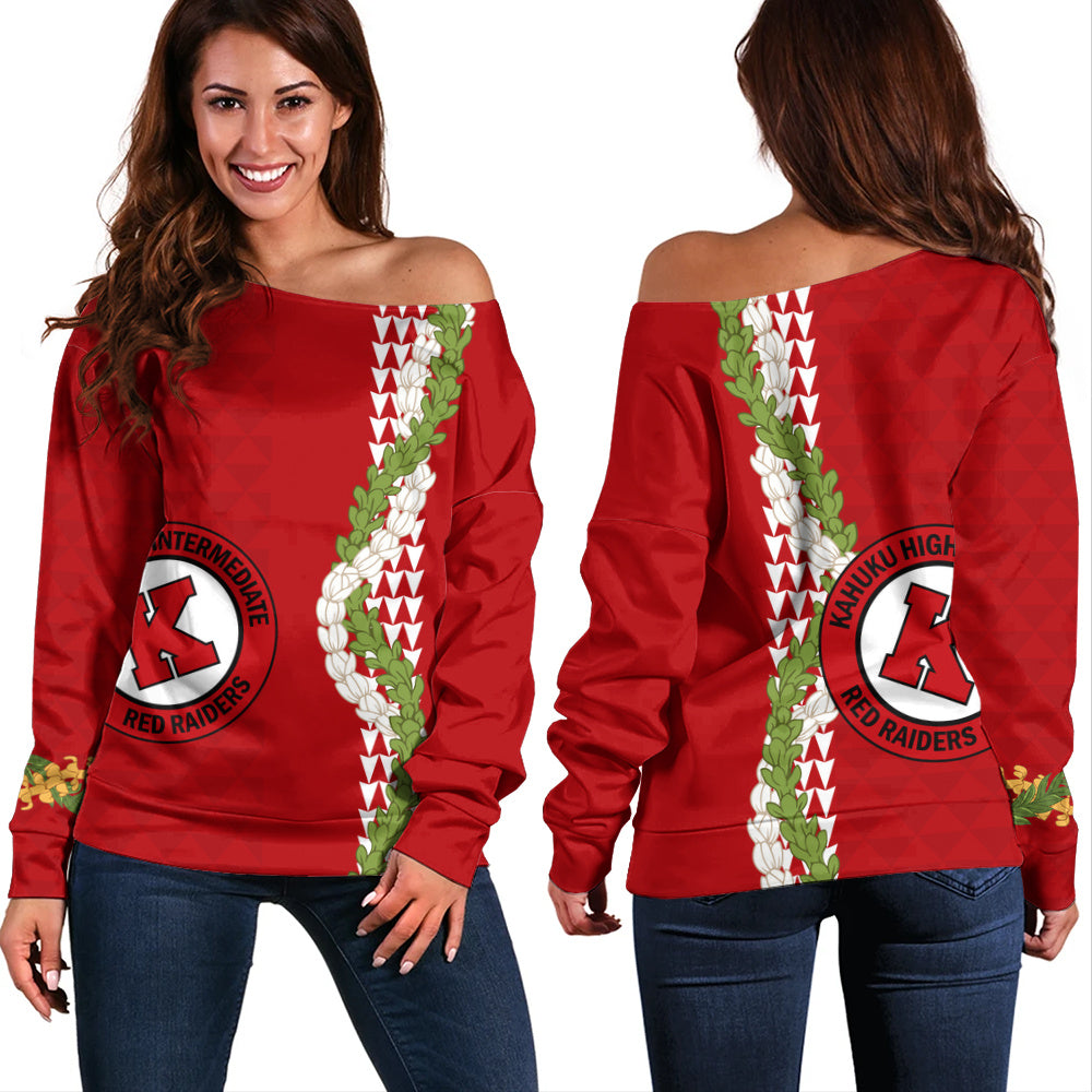 Kahuku High & Intermediate School Off Shoulder Sweatshirt Puakenikeni Maile Flower Lei
