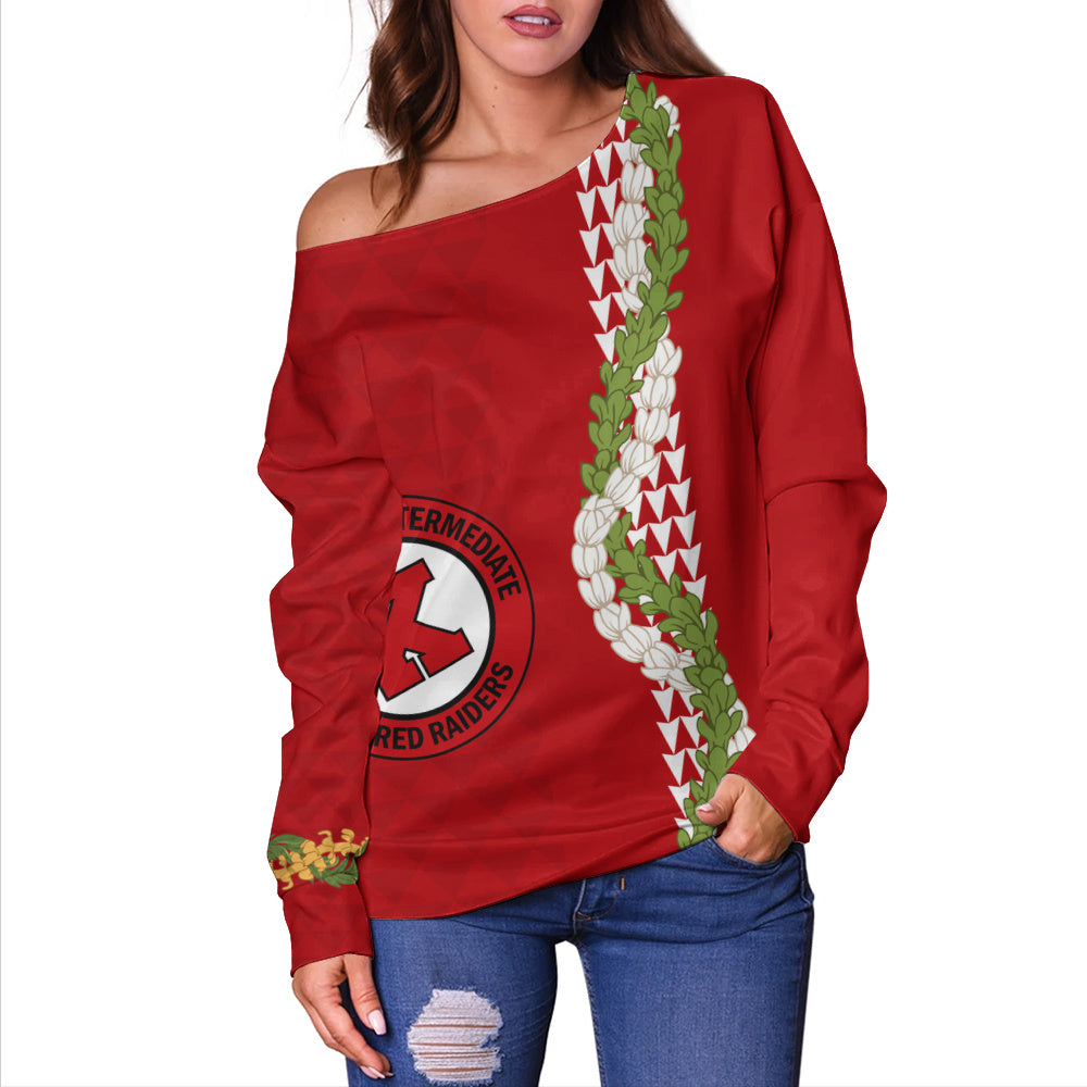 Kahuku High & Intermediate School Off Shoulder Sweatshirt Puakenikeni Maile Flower Lei