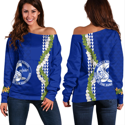 Kailua High School Off Shoulder Sweatshirt Puakenikeni Maile Flower Lei