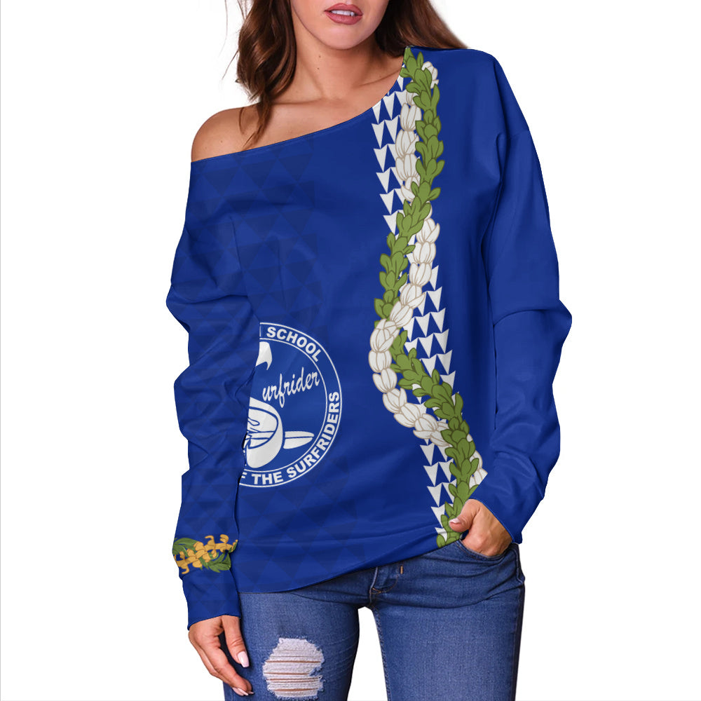 Kailua High School Off Shoulder Sweatshirt Puakenikeni Maile Flower Lei