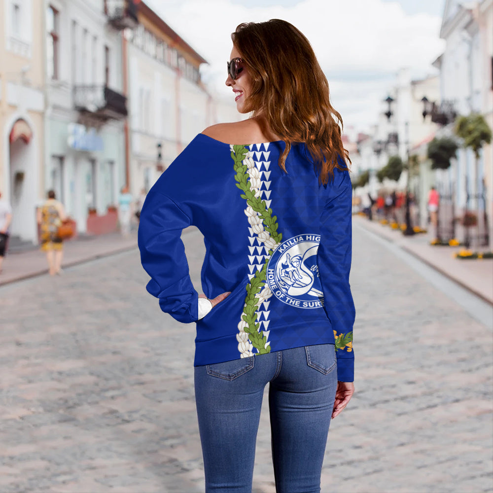 Kailua High School Off Shoulder Sweatshirt Puakenikeni Maile Flower Lei