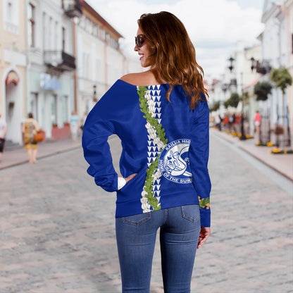 Kailua High School Off Shoulder Sweatshirt Puakenikeni Maile Flower Lei