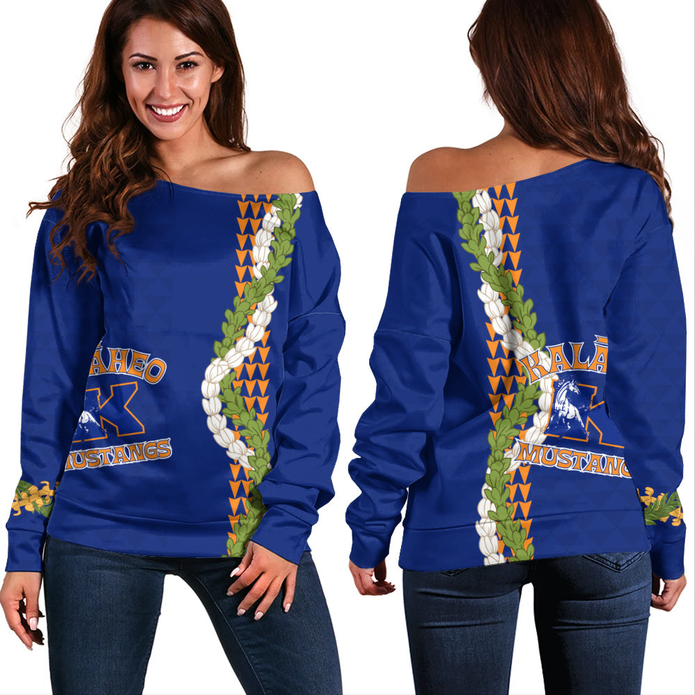 Kalaheo High School Off Shoulder Sweatshirt Puakenikeni Maile Flower Lei