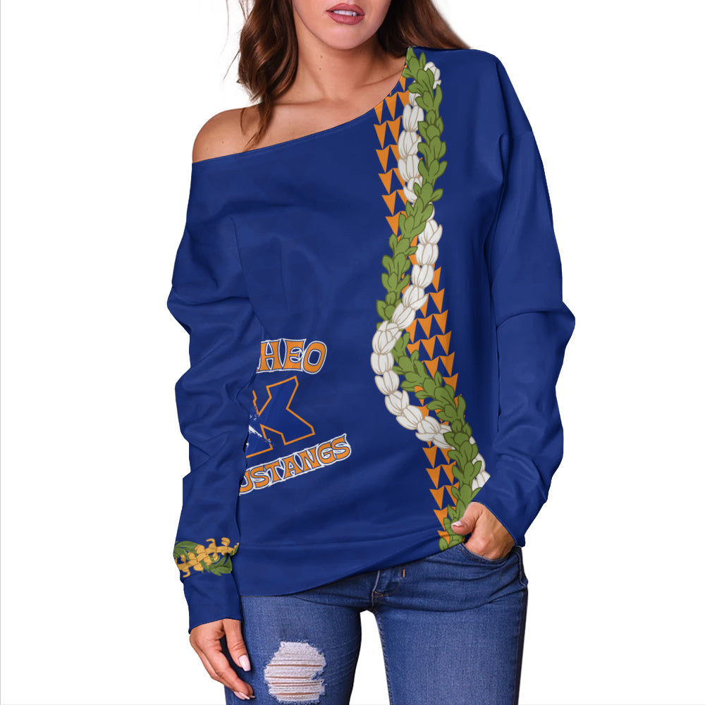 Kalaheo High School Off Shoulder Sweatshirt Puakenikeni Maile Flower Lei