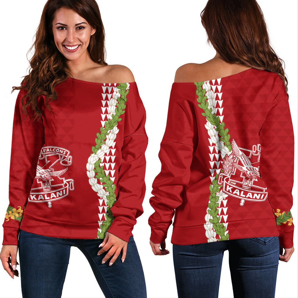 Kalani High School Off Shoulder Sweatshirt Puakenikeni Maile Flower Lei