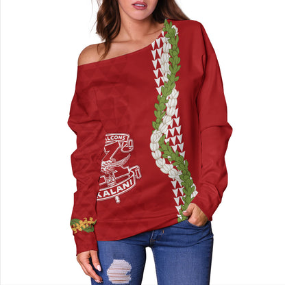 Kalani High School Off Shoulder Sweatshirt Puakenikeni Maile Flower Lei