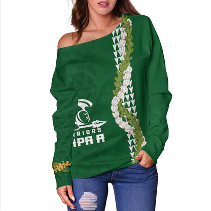Kapaa High School Off Shoulder Sweatshirt Puakenikeni Maile Flower Lei