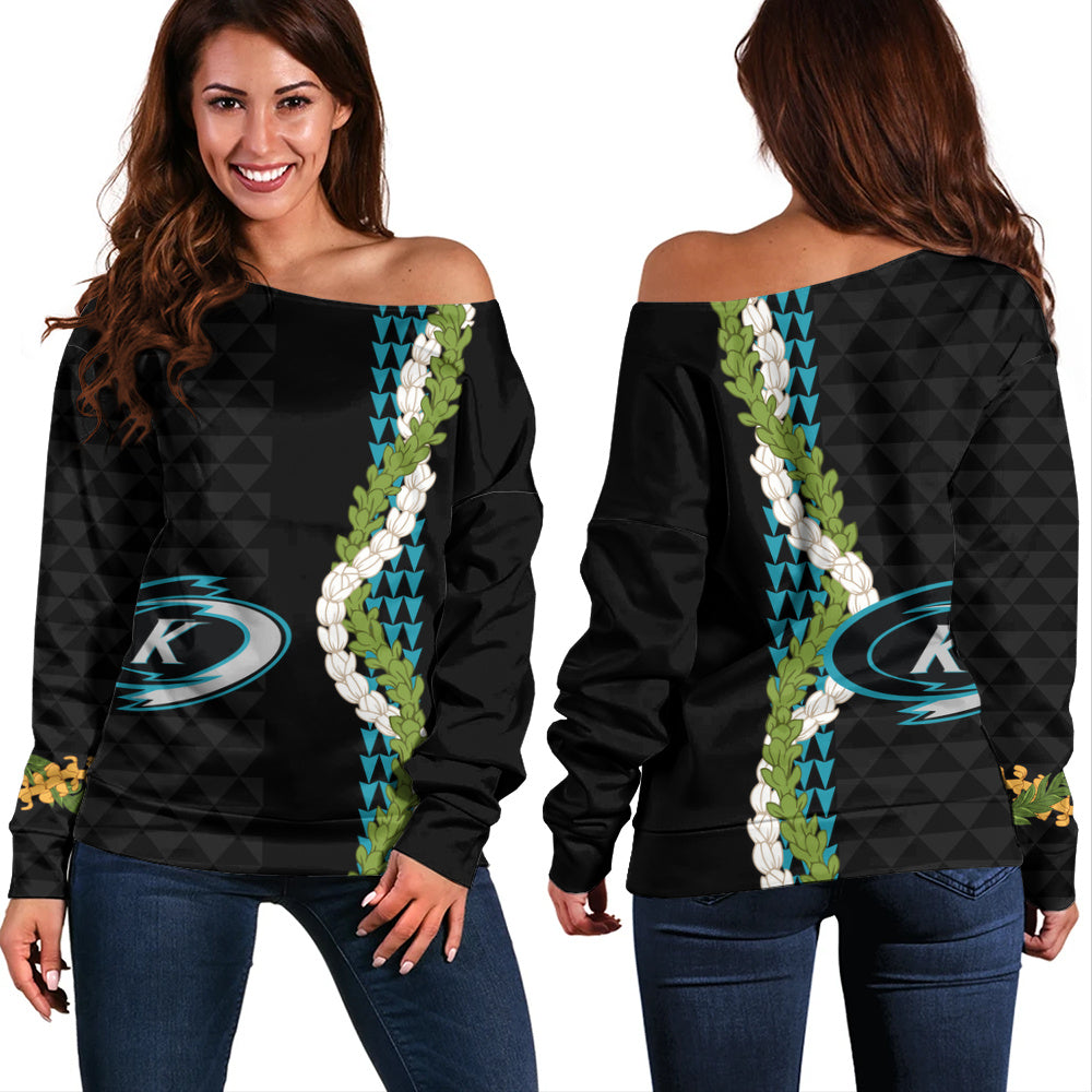 Kapolei High School Off Shoulder Sweatshirt Puakenikeni Maile Flower Lei