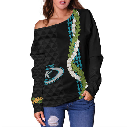 Kapolei High School Off Shoulder Sweatshirt Puakenikeni Maile Flower Lei