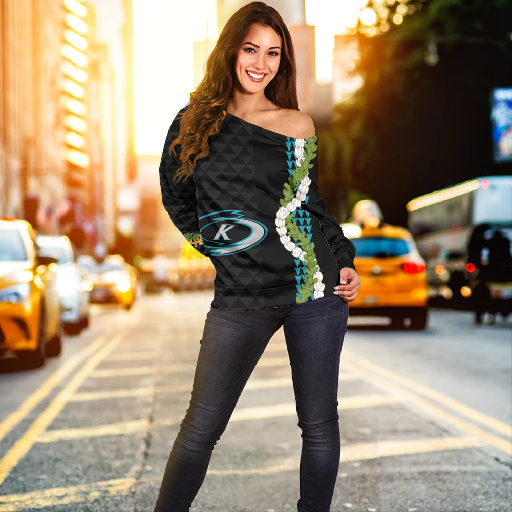 Kapolei High School Off Shoulder Sweatshirt Puakenikeni Maile Flower Lei