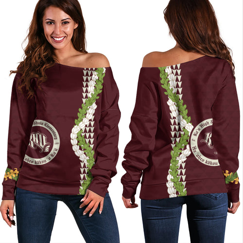 Kaʻū High & Pāhala Elementary School Off Shoulder Sweatshirt Puakenikeni Maile Flower Lei
