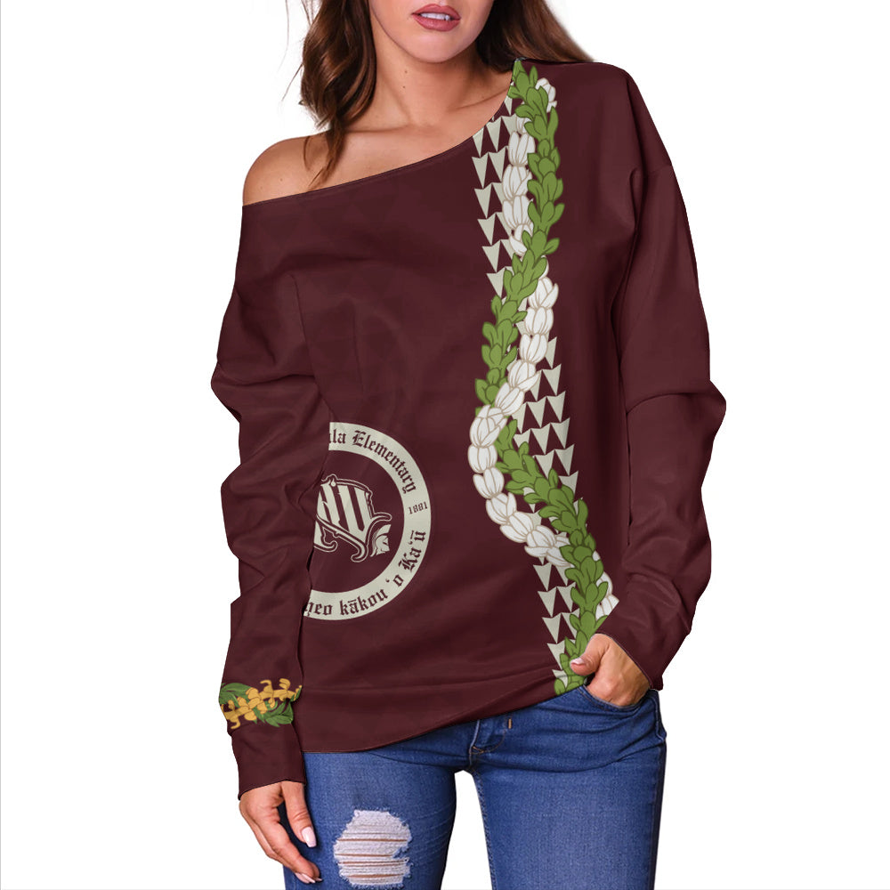 Kaʻū High & Pāhala Elementary School Off Shoulder Sweatshirt Puakenikeni Maile Flower Lei
