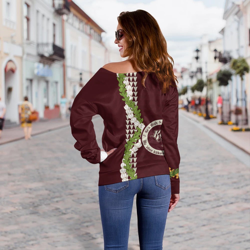 Kaʻū High & Pāhala Elementary School Off Shoulder Sweatshirt Puakenikeni Maile Flower Lei