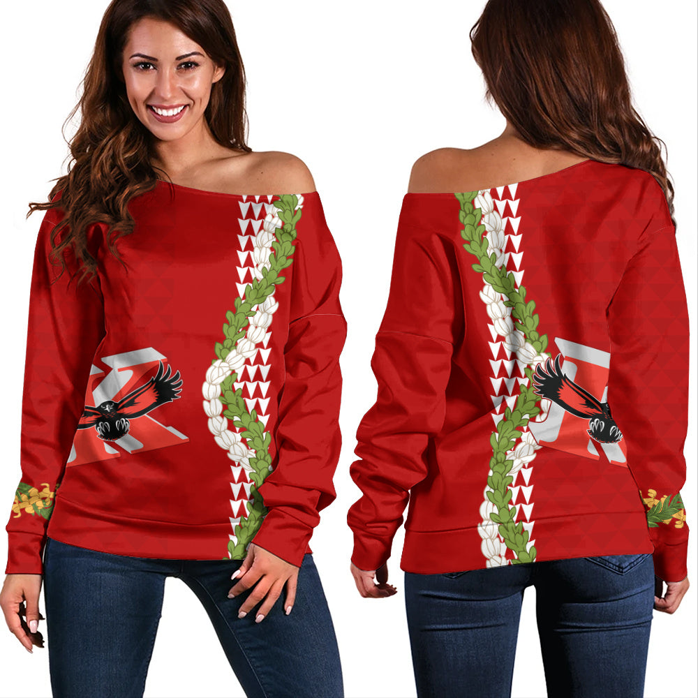 Kauai High School Off Shoulder Sweatshirt Puakenikeni Maile Flower Lei