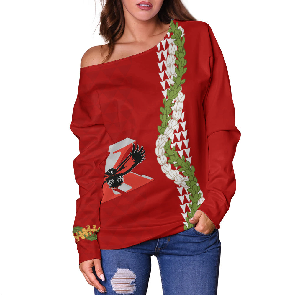 Kauai High School Off Shoulder Sweatshirt Puakenikeni Maile Flower Lei