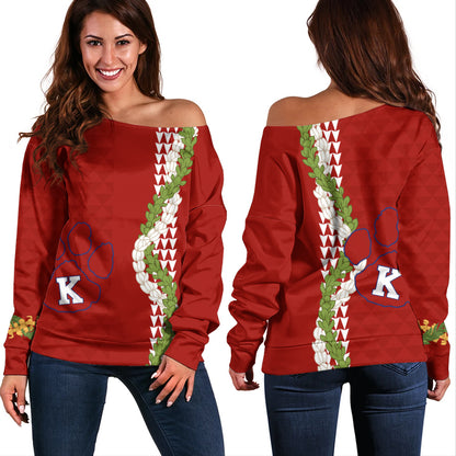 Keaʻau High School Off Shoulder Sweatshirt Puakenikeni Maile Flower Lei