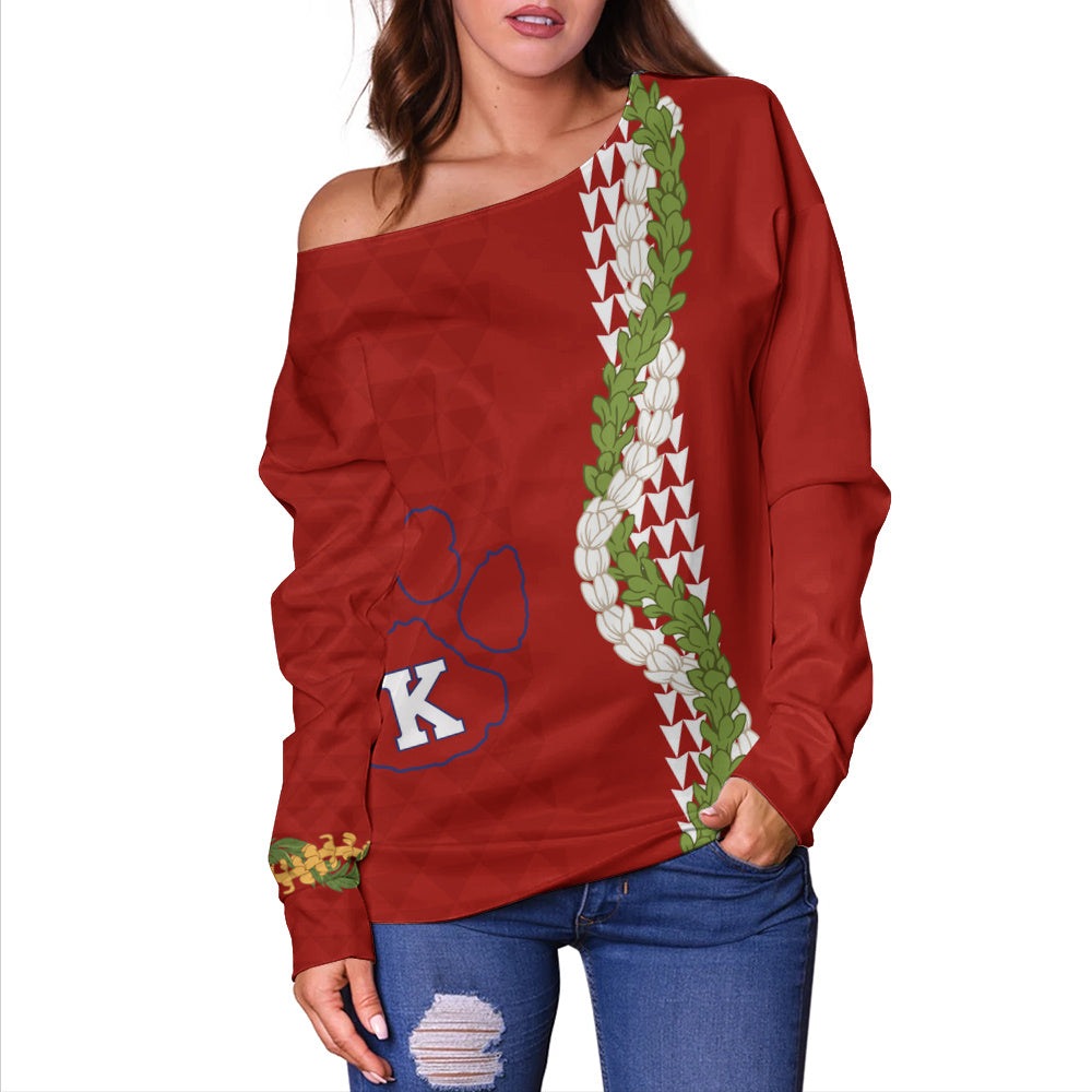 Keaʻau High School Off Shoulder Sweatshirt Puakenikeni Maile Flower Lei