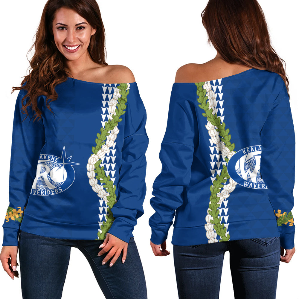 Kealakehe High School Off Shoulder Sweatshirt Puakenikeni Maile Flower Lei