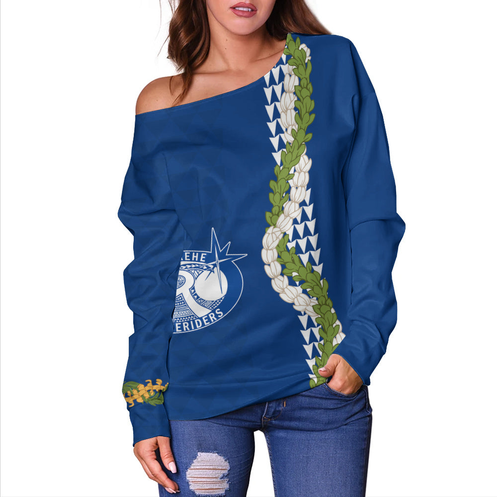 Kealakehe High School Off Shoulder Sweatshirt Puakenikeni Maile Flower Lei
