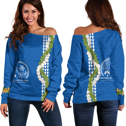 Kihei Charter School Off Shoulder Sweatshirt Puakenikeni Maile Flower Lei