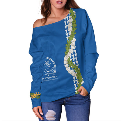 Kihei Charter School Off Shoulder Sweatshirt Puakenikeni Maile Flower Lei
