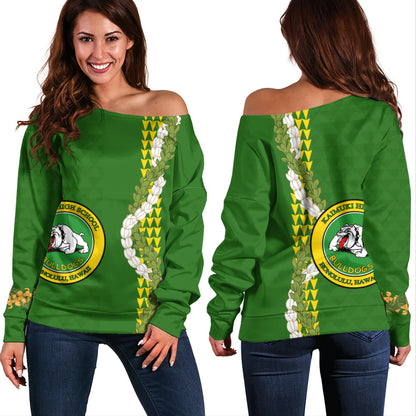 Kaimuki High School Off Shoulder Sweatshirt Puakenikeni Maile Flower Lei