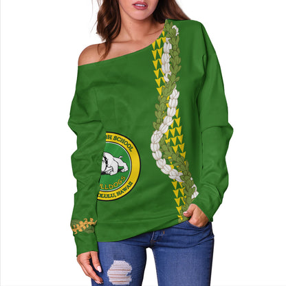 Kaimuki High School Off Shoulder Sweatshirt Puakenikeni Maile Flower Lei