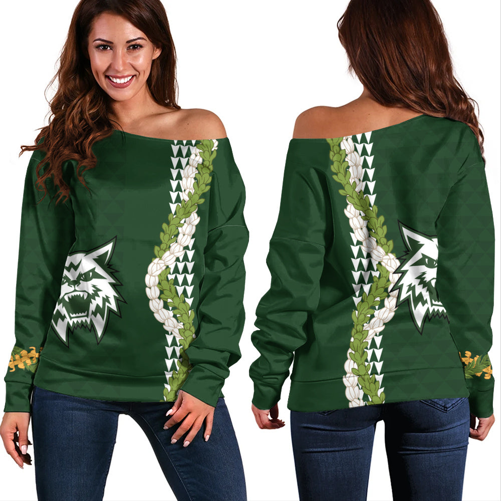 Konawaena High School Off Shoulder Sweatshirt Puakenikeni Maile Flower Lei