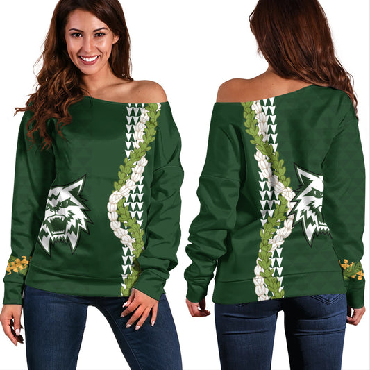 Konawaena High School Off Shoulder Sweatshirt Puakenikeni Maile Flower Lei