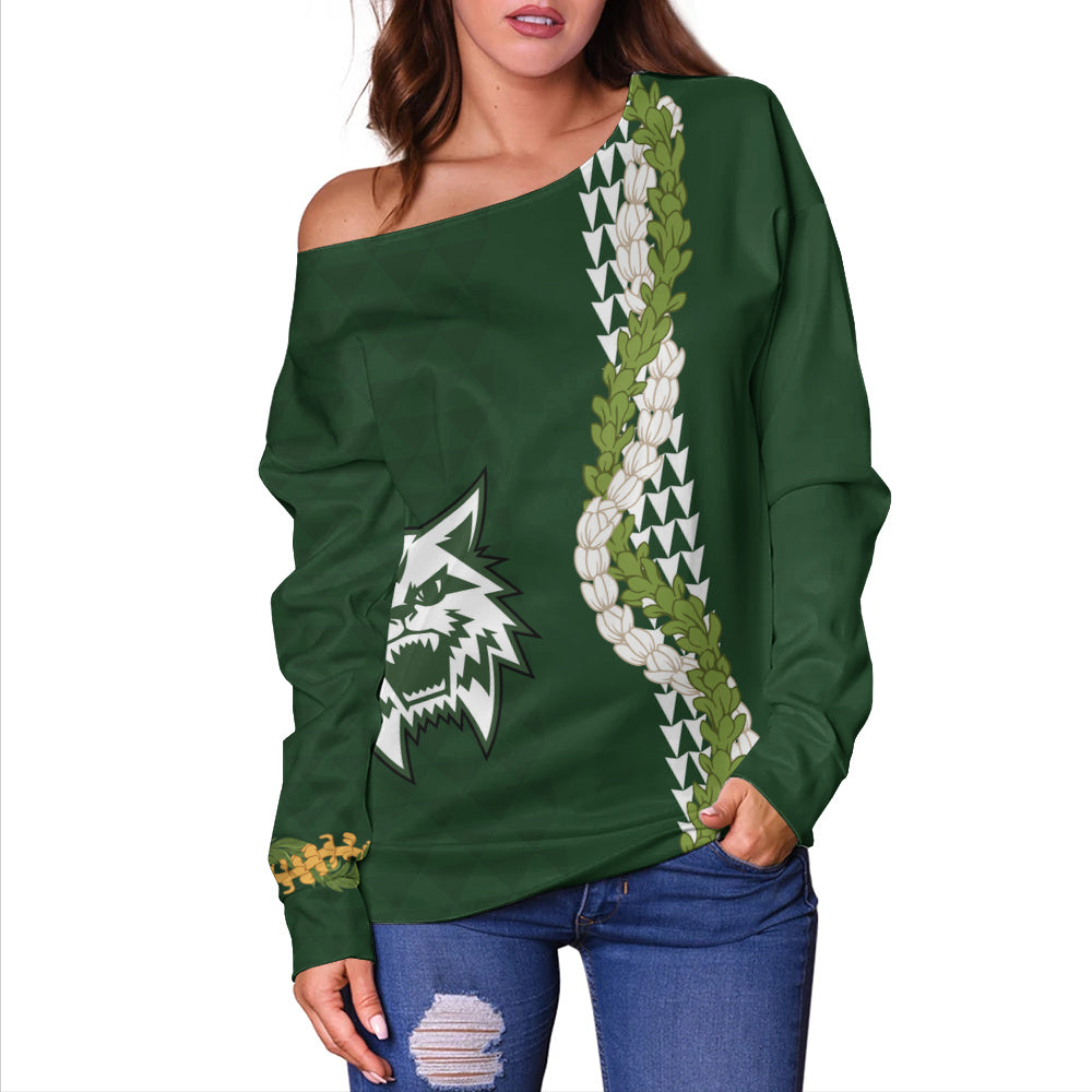 Konawaena High School Off Shoulder Sweatshirt Puakenikeni Maile Flower Lei