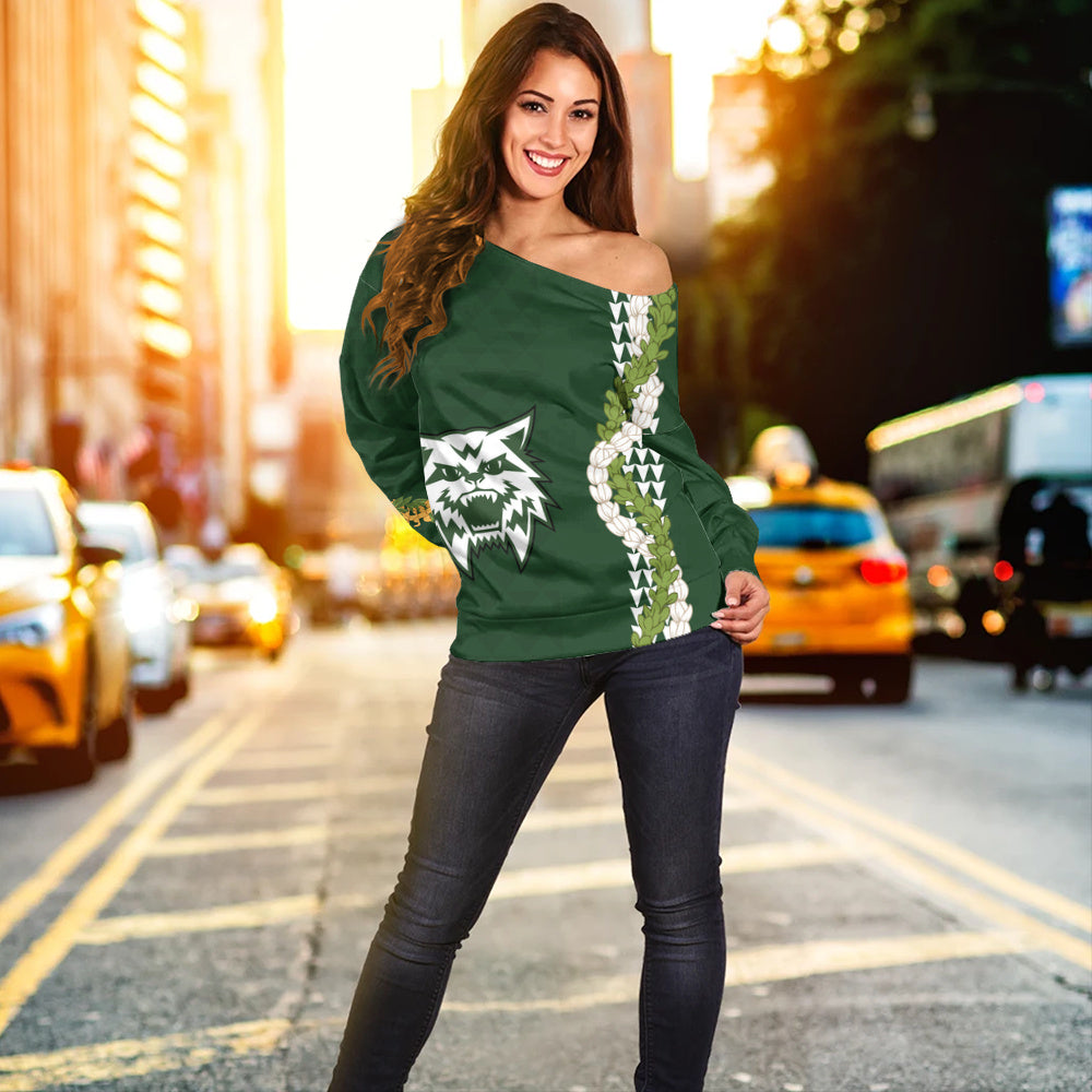 Konawaena High School Off Shoulder Sweatshirt Puakenikeni Maile Flower Lei