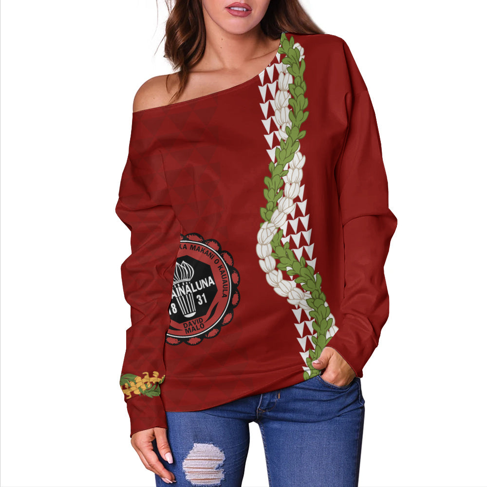 Lahainaluna High School Off Shoulder Sweatshirt Puakenikeni Maile Flower Lei