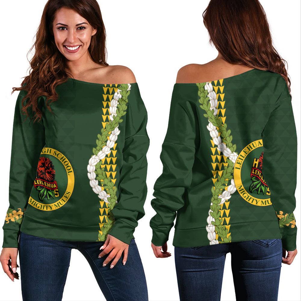 Leilehua High School Off Shoulder Sweatshirt Puakenikeni Maile Flower Lei