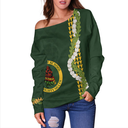Leilehua High School Off Shoulder Sweatshirt Puakenikeni Maile Flower Lei
