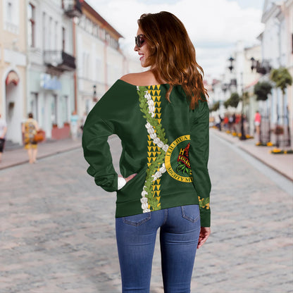 Leilehua High School Off Shoulder Sweatshirt Puakenikeni Maile Flower Lei