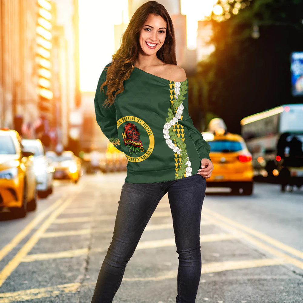 Leilehua High School Off Shoulder Sweatshirt Puakenikeni Maile Flower Lei