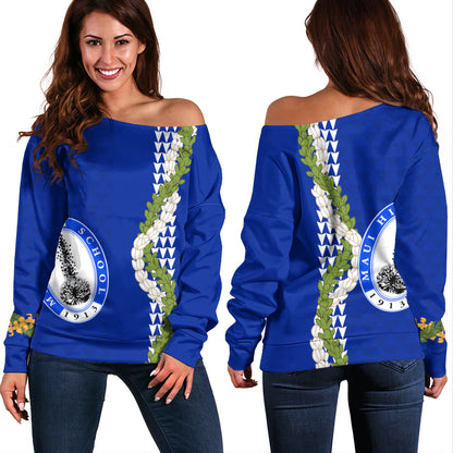 Maui High School Off Shoulder Sweatshirt Puakenikeni Maile Flower Lei