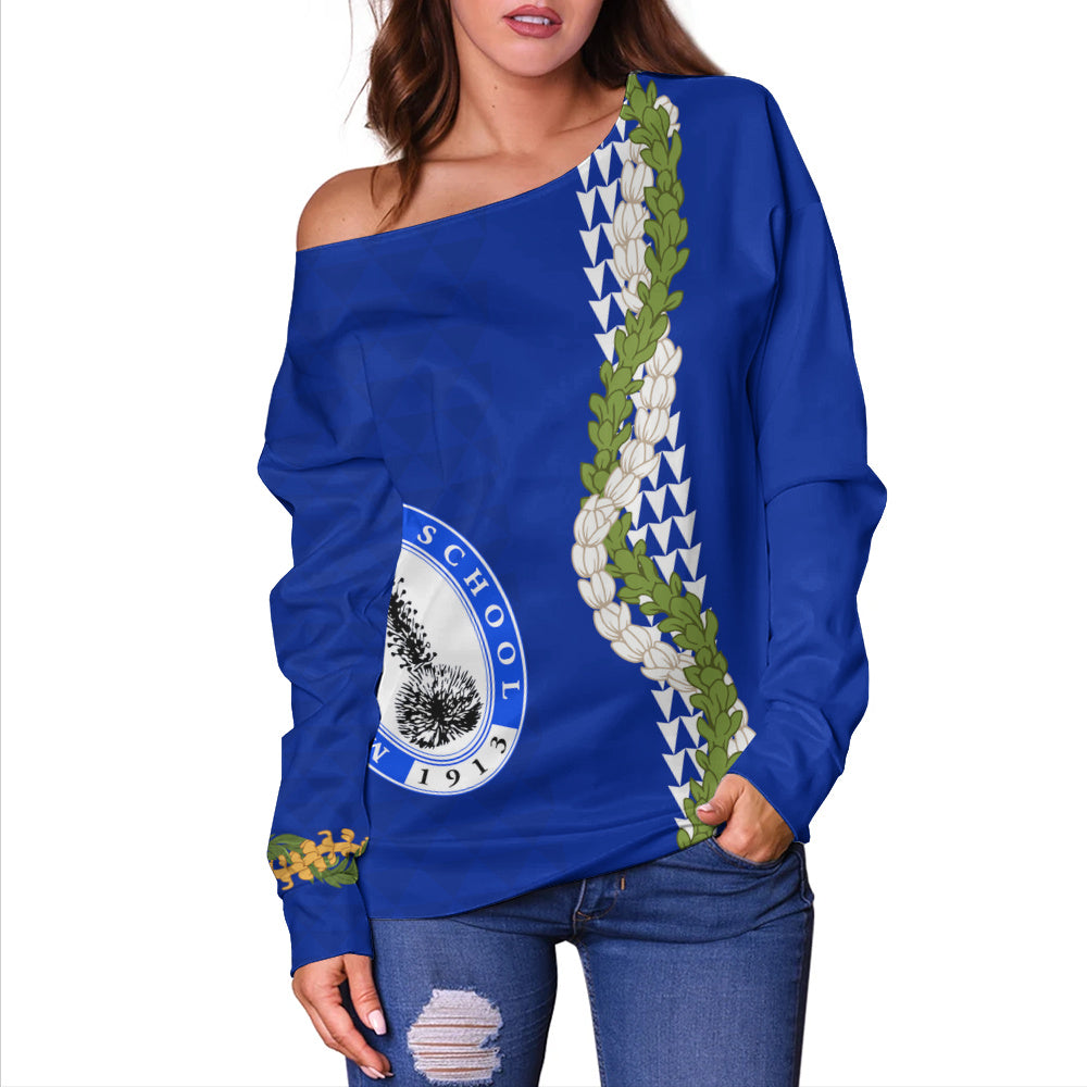 Maui High School Off Shoulder Sweatshirt Puakenikeni Maile Flower Lei