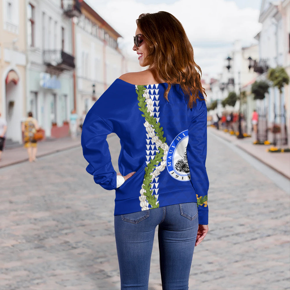Maui High School Off Shoulder Sweatshirt Puakenikeni Maile Flower Lei