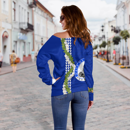 Maui High School Off Shoulder Sweatshirt Puakenikeni Maile Flower Lei