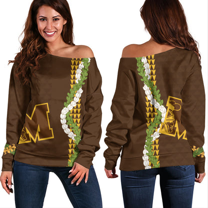Mililani High School Off Shoulder Sweatshirt Puakenikeni Maile Flower Lei