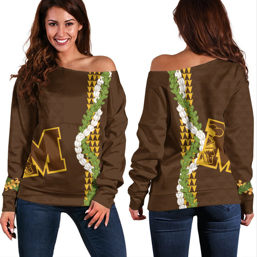 Mililani High School Off Shoulder Sweatshirt Puakenikeni Maile Flower Lei