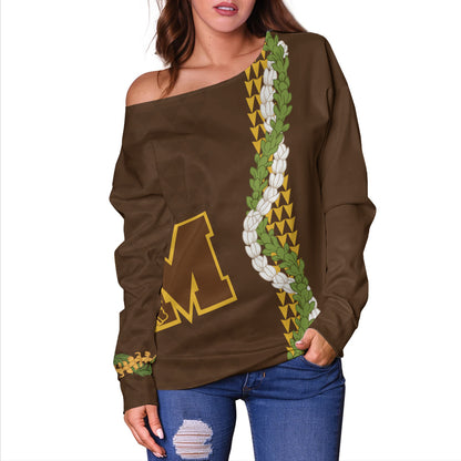 Mililani High School Off Shoulder Sweatshirt Puakenikeni Maile Flower Lei