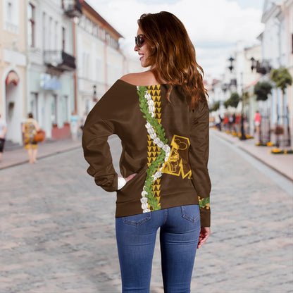 Mililani High School Off Shoulder Sweatshirt Puakenikeni Maile Flower Lei