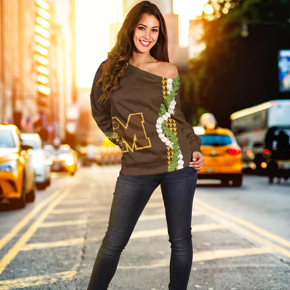 Mililani High School Off Shoulder Sweatshirt Puakenikeni Maile Flower Lei